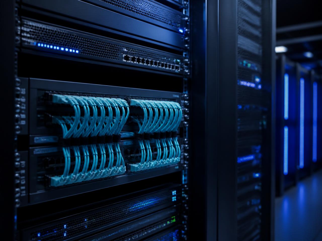 Office network rack and cabling